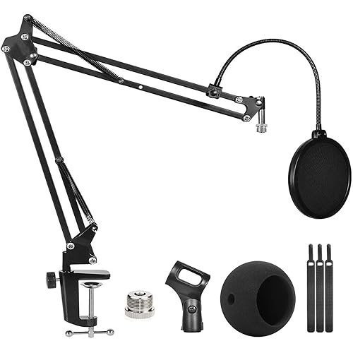 Blue Snowball Microphone Stand and Blue Snowball iCE Suspension Mic Boom Scissor Arm Stand with Mic Windscreen and Dual Layered Pop Filter Heavy Duty Mic Arm,Broadcasting