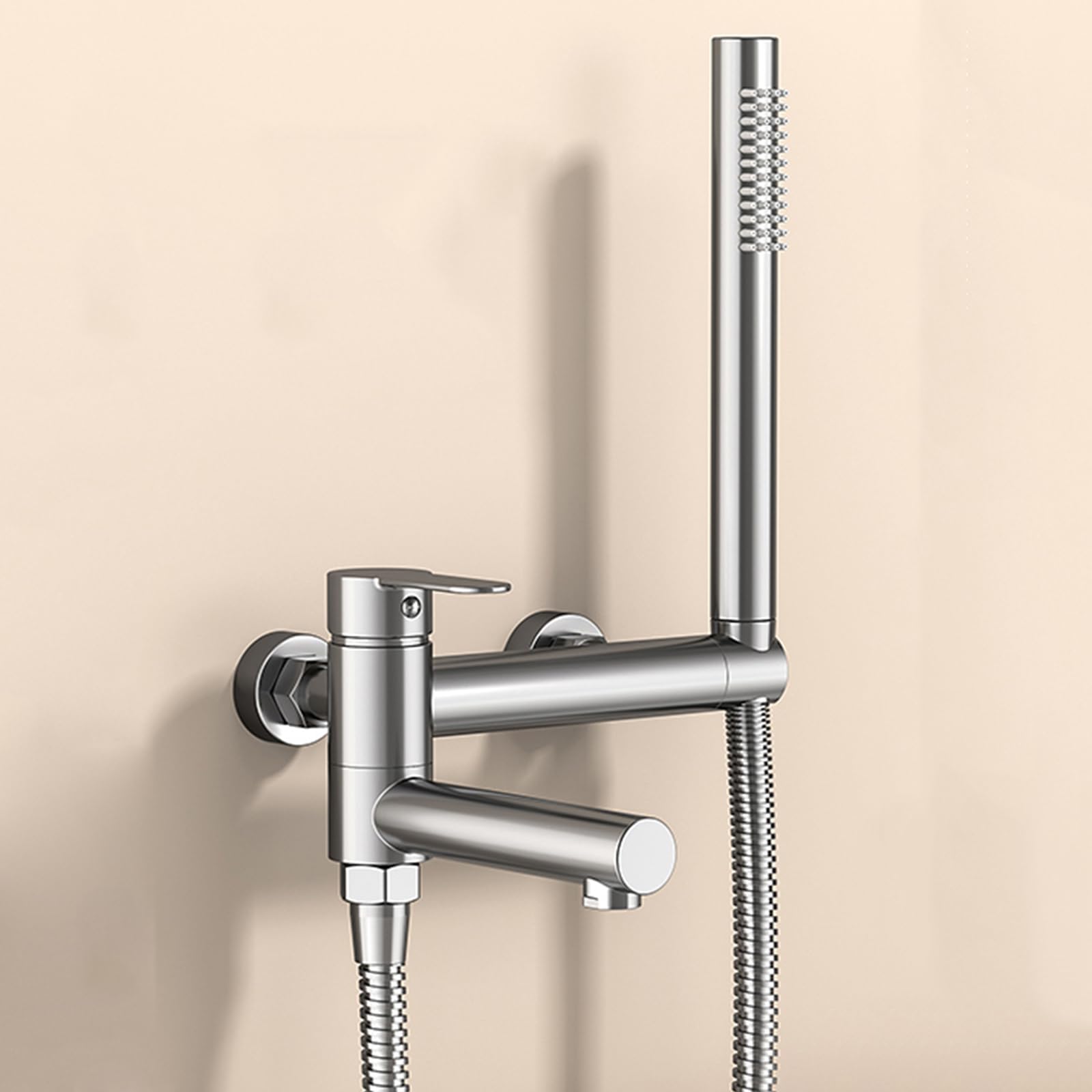 Mitigeur de douche mural argenté avec robinet de bain pivotant à 90°