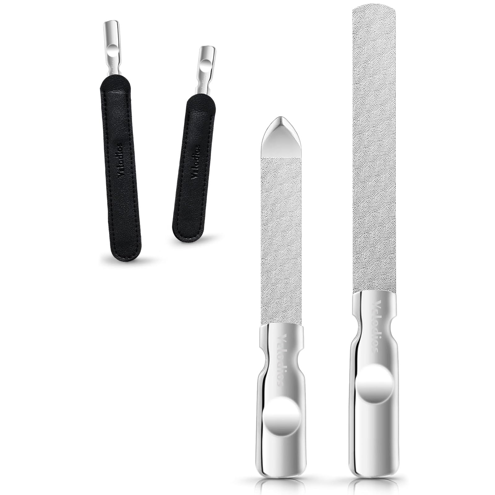 Heavy Duty Nail File for Men and Women, Reusable Stainless Steel Fingernail Files, Double Sided Stainless Steel Nail File with Leather Case, Great for Home and Salon – 2PCS
