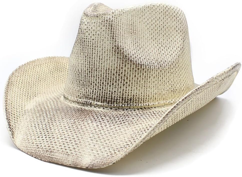 Western Cowboy Hat with Turquoise Studded Band, Natural Straw, Wide Brim