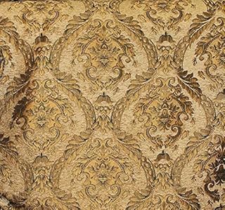 Damask Tapestry Chenille Fabric - Upholstery Fabric, 60" Width - Sold by The Yard (Light Brown/Gold)