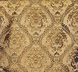 Damask Tapestry Chenille Fabric - Upholstery Fabric, 60' Width - Sold by The Yard (Light Brown/Gold)