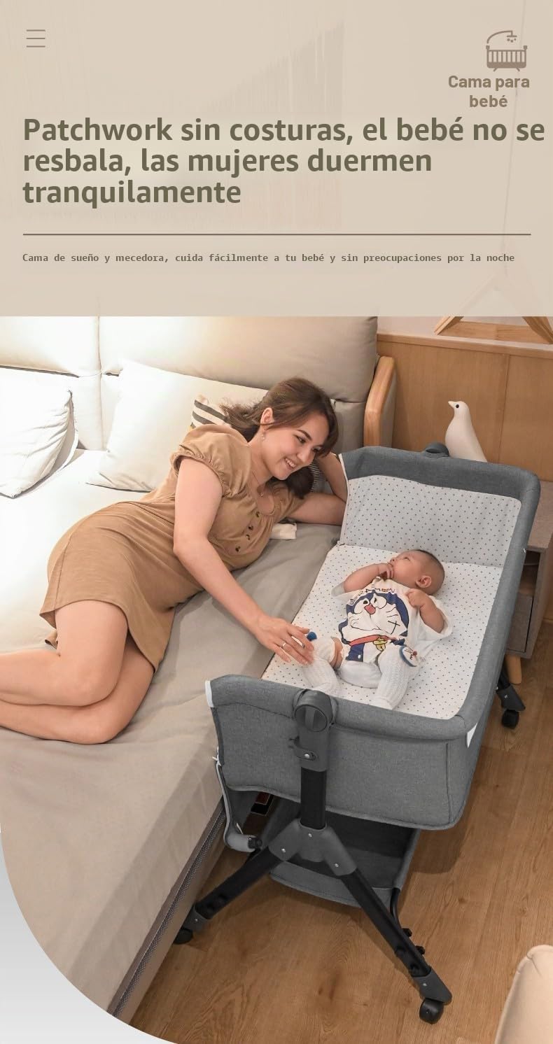 Magic ZC Cuna Colecho con Cambiador, Plegable Minicuna, Multifuncional Cuna Colecho Bebe, 3 Niveles de Altura Ajustables (X3 Grey)