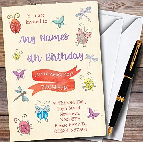 Girls Bugs & Insects Personalized Childrens Party Invitations