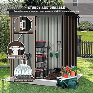 LEMBERI 5x3 FT Outdoor Storage Shed with Floor,Tool Garden Metal Sheds with Lockable Door,Outside Waterproof Galvanized Steel Storage House for Backyard Garden, Patio, Lawn Brown LEMBERI 5×3 FT Outdoor Storage Shed with FloorTool Garden Metal Sheds with Lockable DoorOutside Waterproof Galvanized Steel Storage House for Backyard Garden Patio Lawn Brown