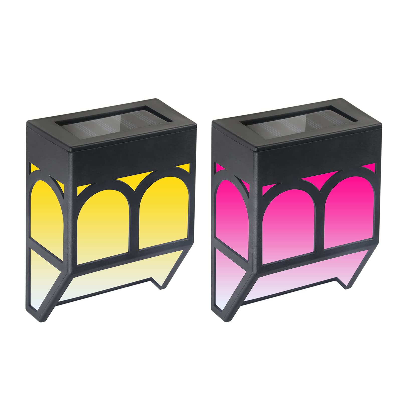 Jinda 2 Pack Outdoor Solar Fence Lights, Led Solar Deck Wall Lights Waterproof 2 Modes Warm White and Color Changing for Post, Patio, Step, Stair, Pathway and Garden