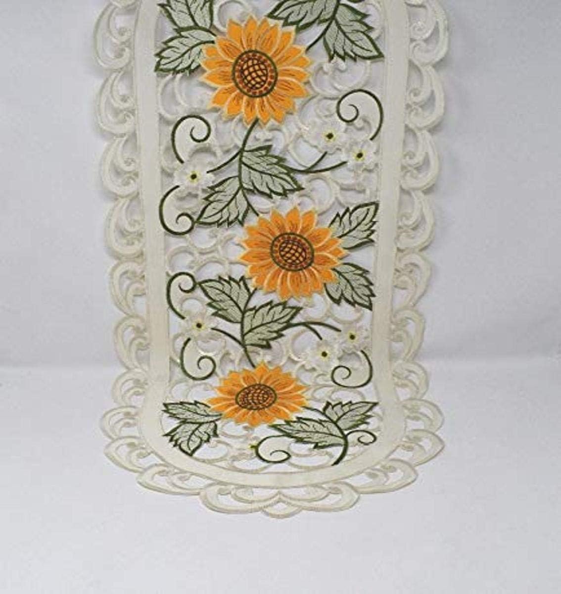 Sainty H8710/E-(16x72) Sunflower Oval Table Runner, 16" x 72", Cream