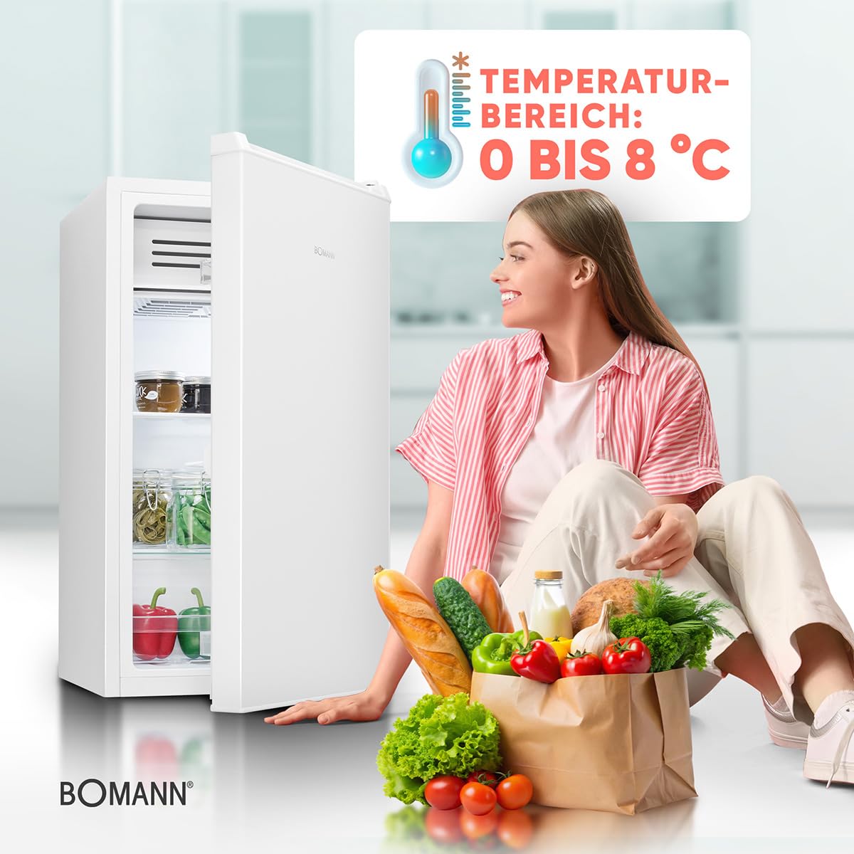 Bomann KS 7257 Kühlschrank mit Frostfach 83 Liter energieeffizient leise kompakt LED Beleuchtung weiß