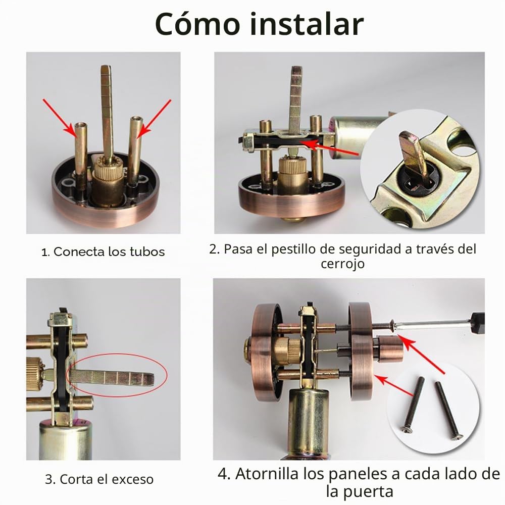 Cerrojo de seguridad de un solo cilindro, cerradura de puerta redonda de aleación de zinc, cerradura invisible moderna con llaves, cerrojo para puertas delanteras, entradas, pasajes (dorado)