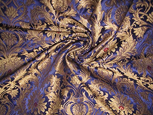 Brocart de soie lourde King KHAB bleu or au mètre pour styliste BRO752