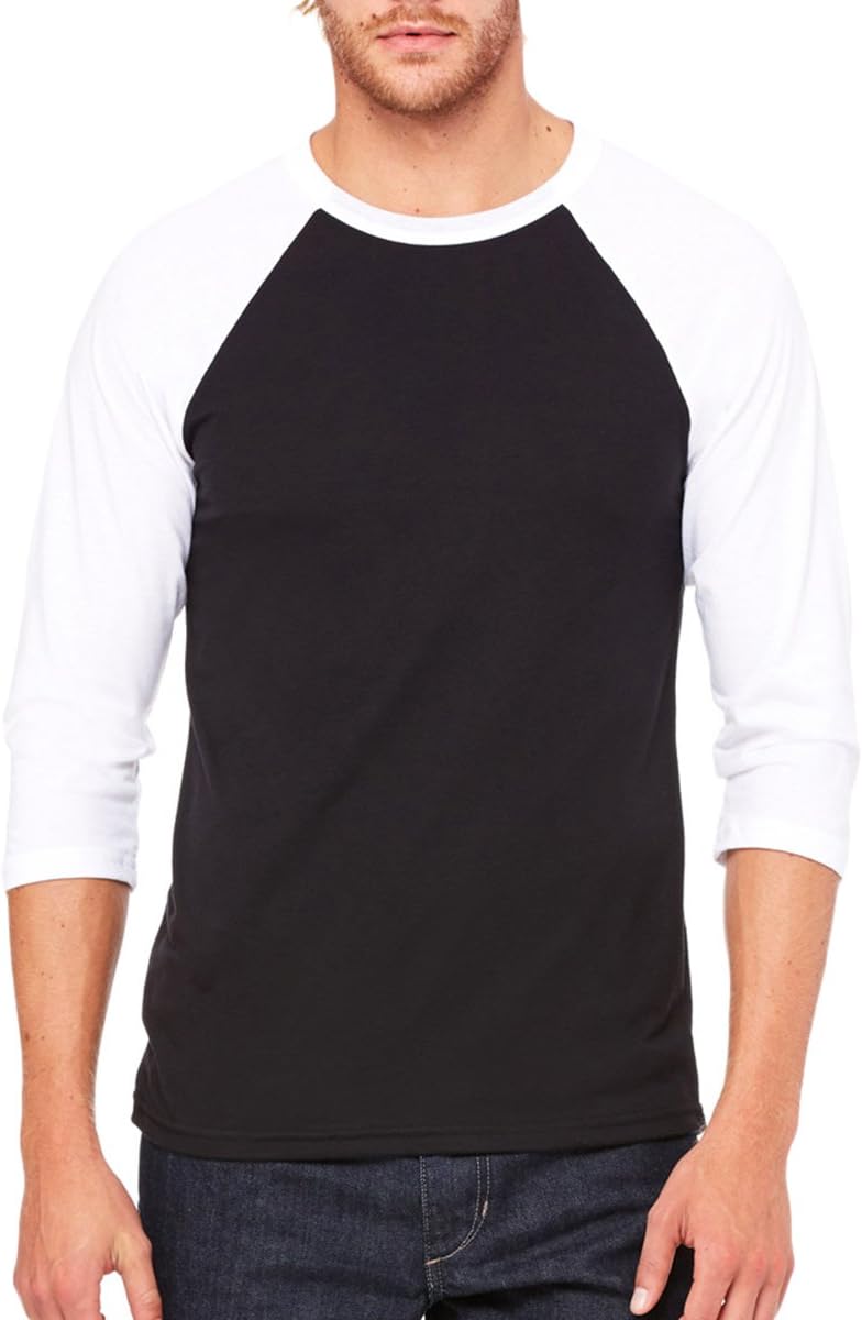 BELLA+CANVAS 3/4-Sleeve Baseball Tee Black/White