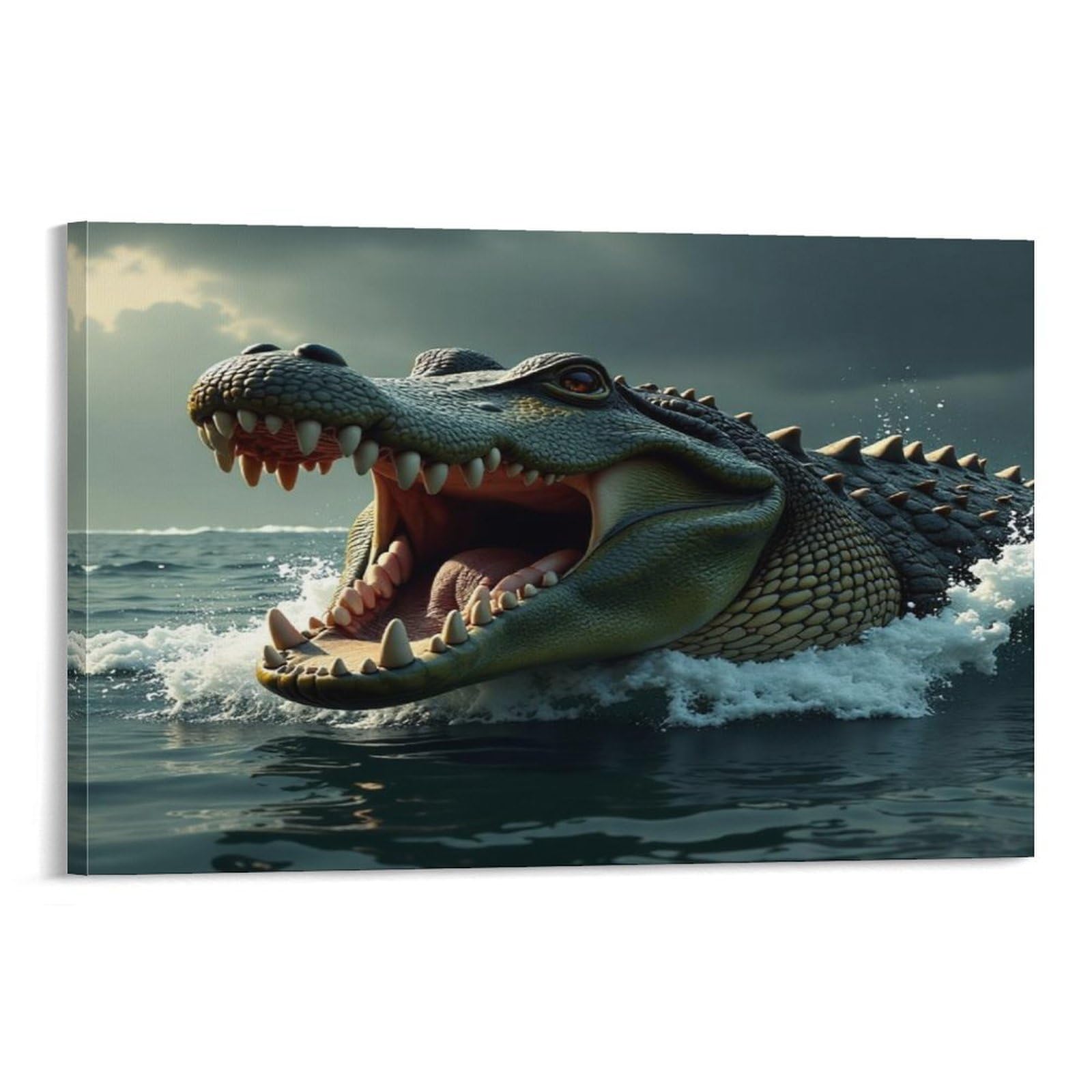 CPLVKWRQJ Crocodile in Ocean 1 Piece Giant Ocean Crocodile Wall Art Pieces - Nursery Canvas Wall Hanging Space Saving Ready to Hang Decor 20x30inch(50x75cm)