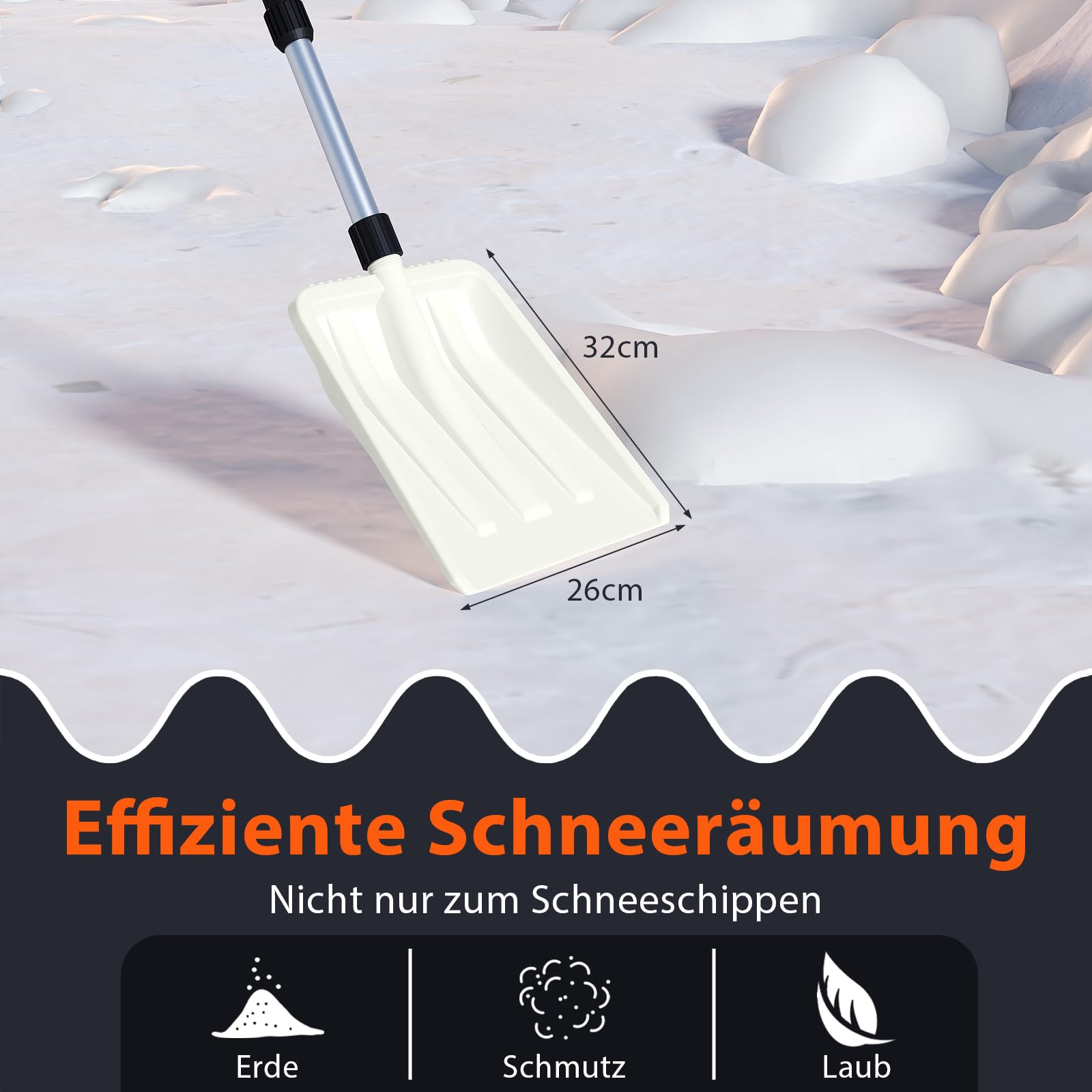 GOPLUS Łopata do śniegu, szeroka 260 mm, 116,5 cm, długa szufla zimowa z aluminiowym trzonkiem i uchwytem D, odśnieżarka wytrzymała, do wjazdu, chodnika i chodnika, biała