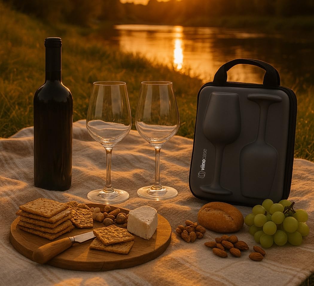 2 Gläser to go ++ 2 hochwertige Weingläser im Schutzcase perfekt verpackt für Picknick, Camping & Weinmomente unterwegs