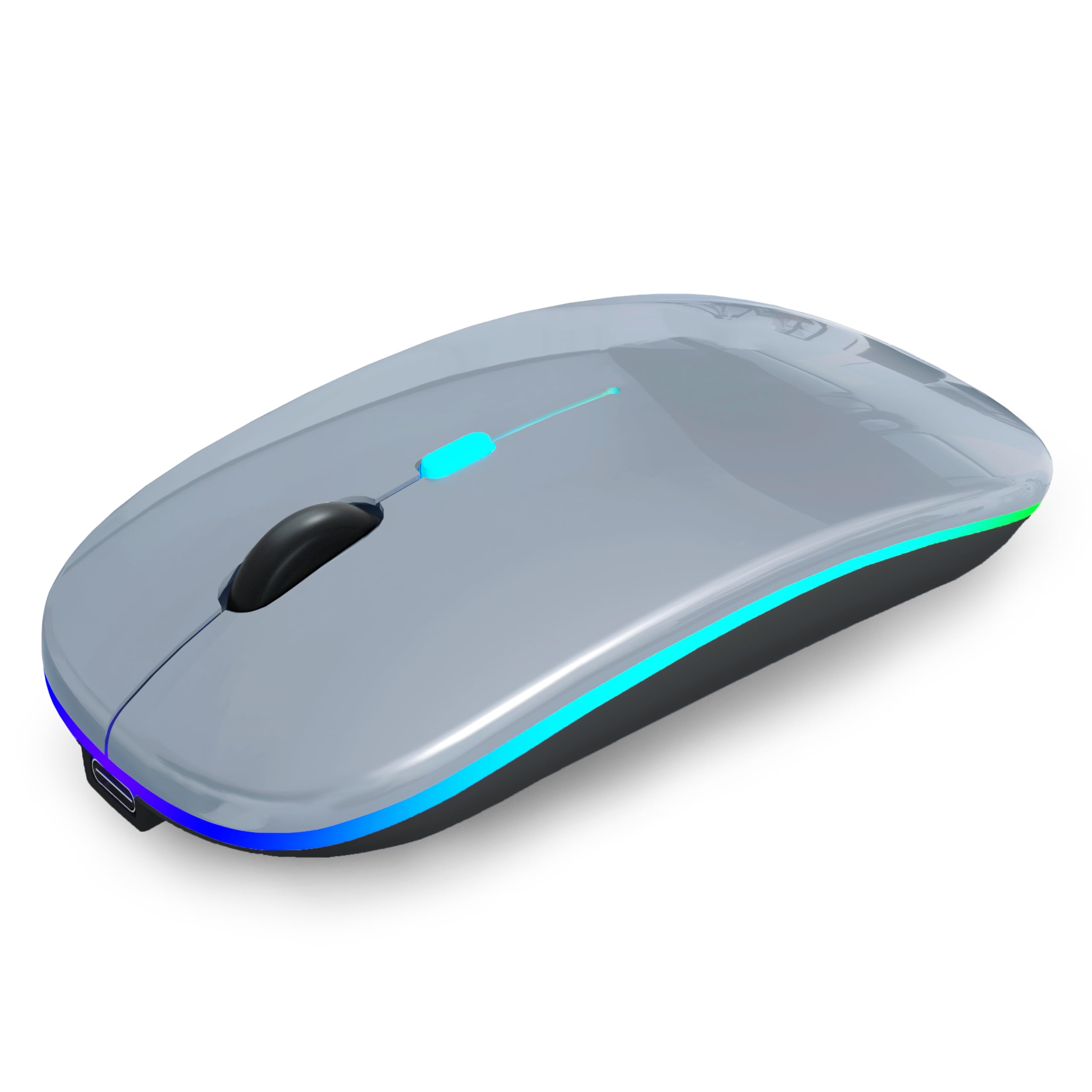 Wireless Bluetooth Mouse Rechargeable Laptop Mice with LED Use Portable(BT5.2 and USB 2.4G) Dual Mode Connection Silent Slim Computer Mouse for Laptop/iPad Tablet/Apple MacBook/PC(Grey)