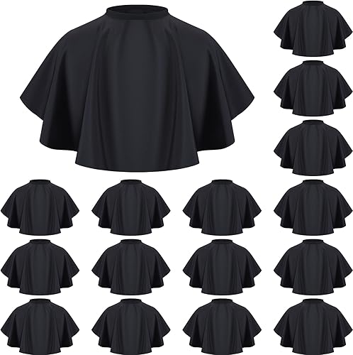 Miniatura 8 de Wesiti 16 piezas de capa corta de maquillaje para mujeres y hombres, capa de corte de pelo de nailon impermeable negra, delantal de pelo de