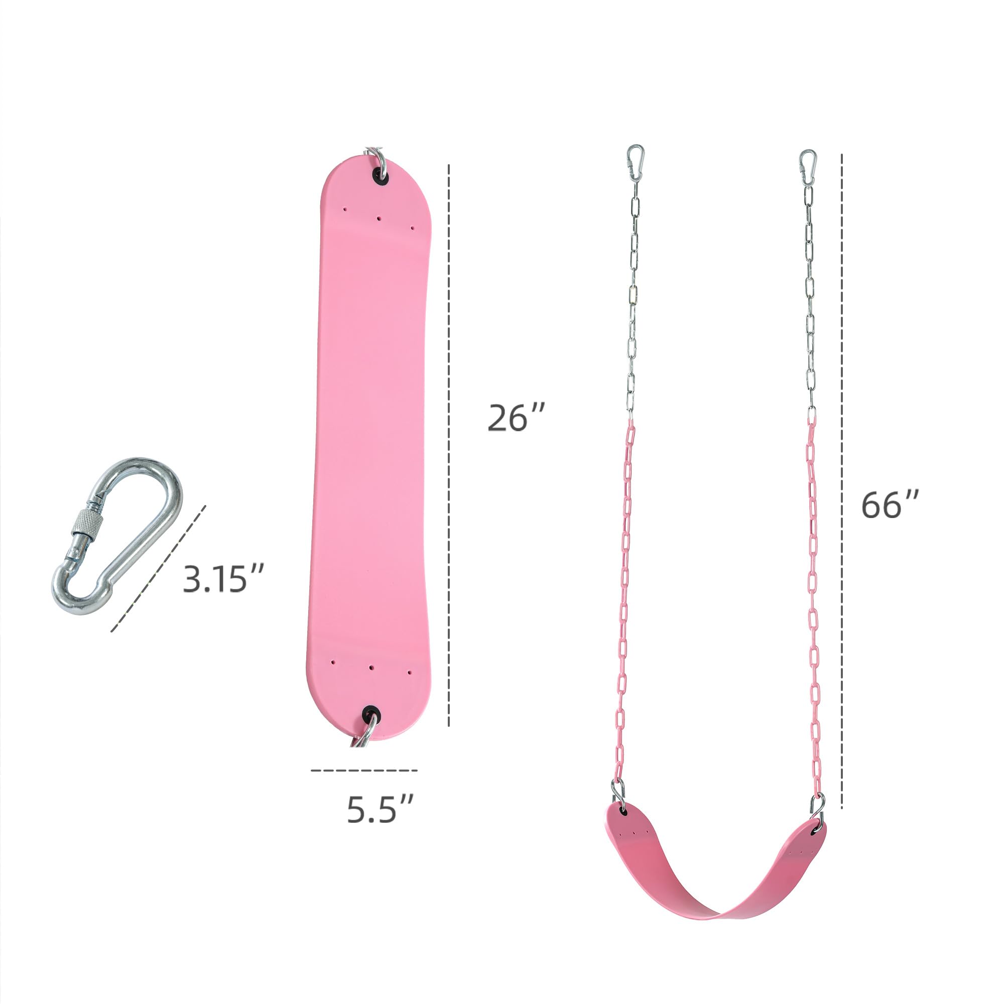 Pink Swing Seat - Heavy Duty Chain Plastic Coated - Playground Swing Set Accessories Replacement Gift Box Set Birthday Gift