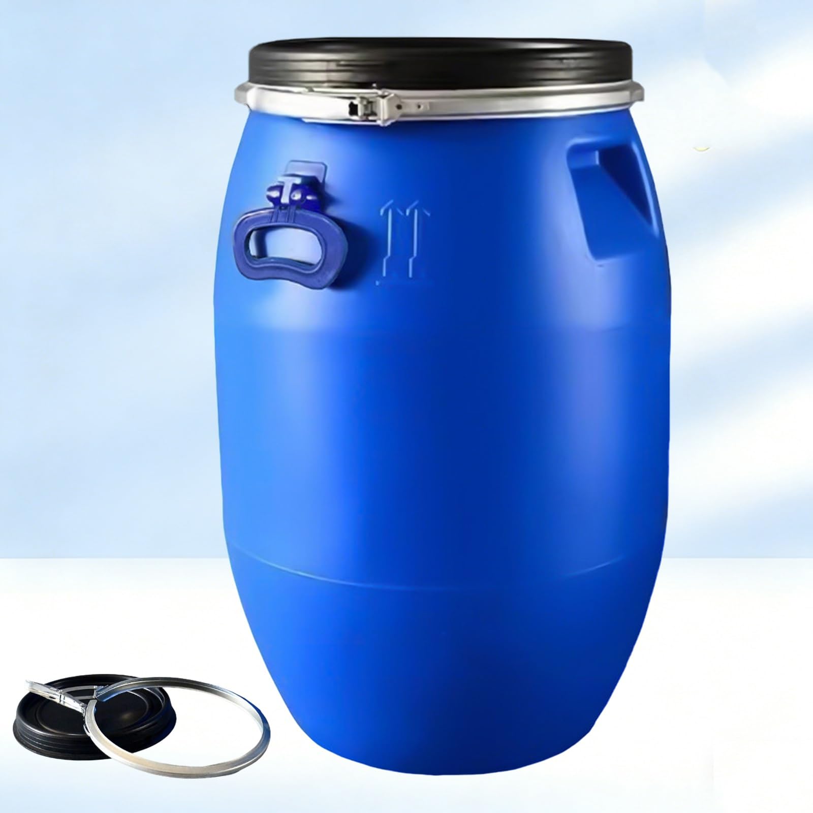 Barril de Plástico con Tapa Azul Barril Grande de Plástico Barril Abierto con Tapa y Anillo de Cierre Barril de Agua para Transporte y Envío Contenedor Industrial Hermético(30L)