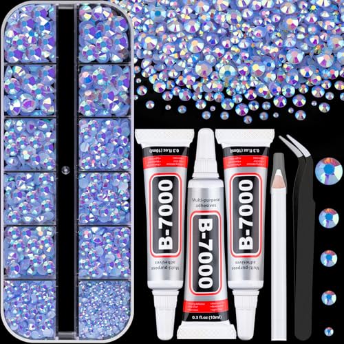 Image of Resin Rhinestones for Crafting with 3Pcs 10ml B7000 Jewelry Glue, 1 Box Light Blue AB Flatback Gems Crystals Diamond for Bedazzling Crafts DIY Nail Art Makeup, Gems for Clothing Tumblers Shoes