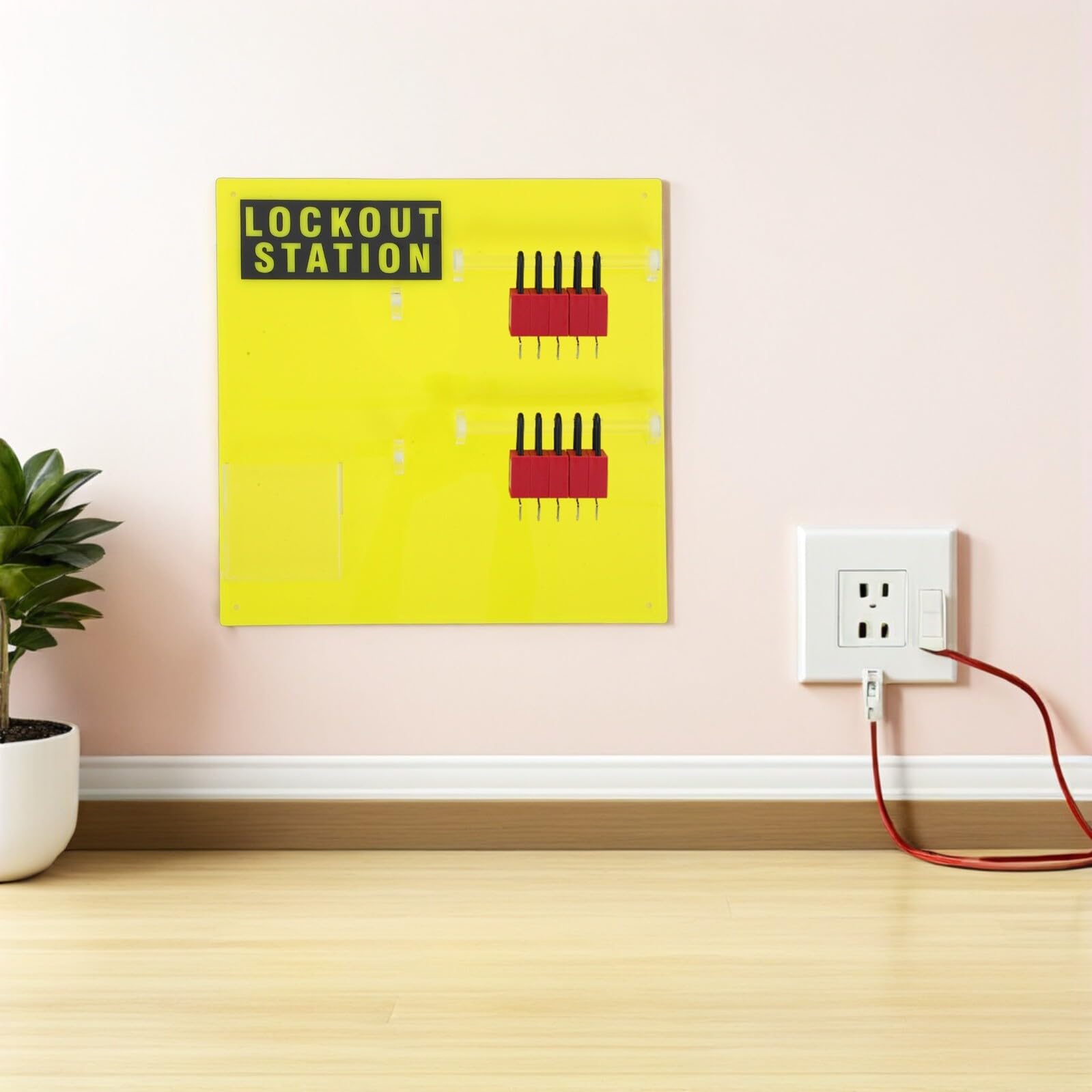 Estación de Bloqueo y Etiquetado Industrial de Plástico Amarillo | Tablero de Seguridad Mural, Organización para Home y Machines, Diseño Moderno de Acabado Contemporáneo