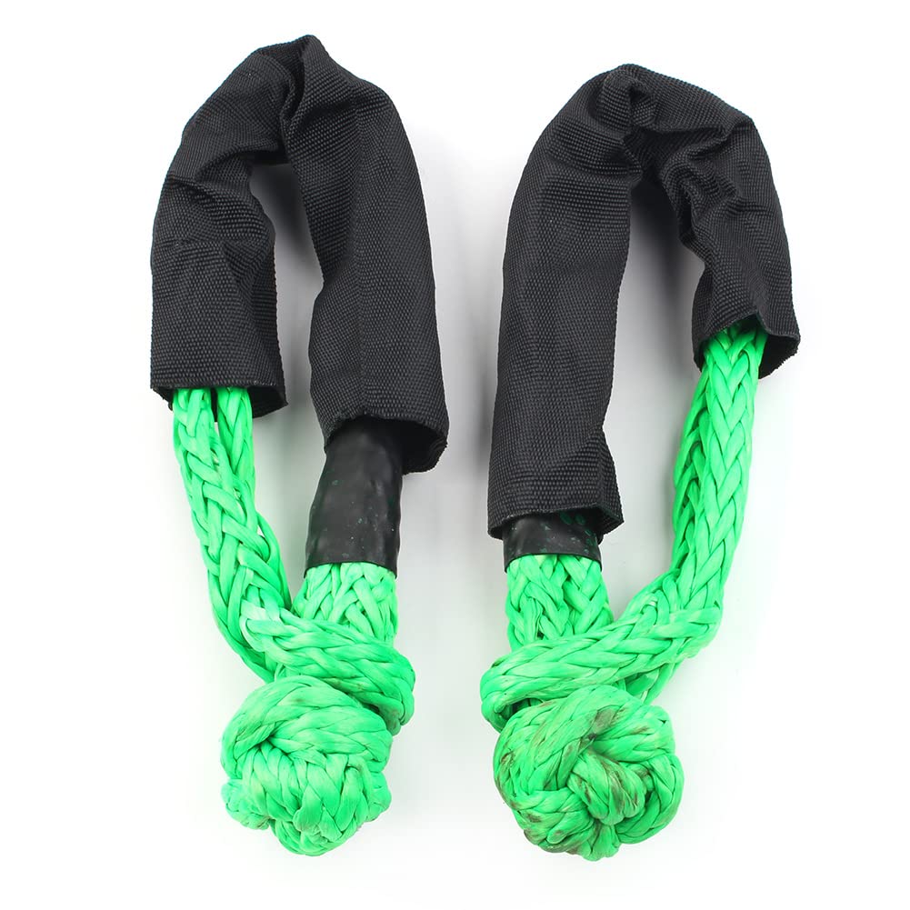 Cninba13 Auto 1 Pair Synthetic Shackle Towing Rope (3800 Lbs Breaking Strength) with Protective Sleeve for Truck, Off-Road, Green