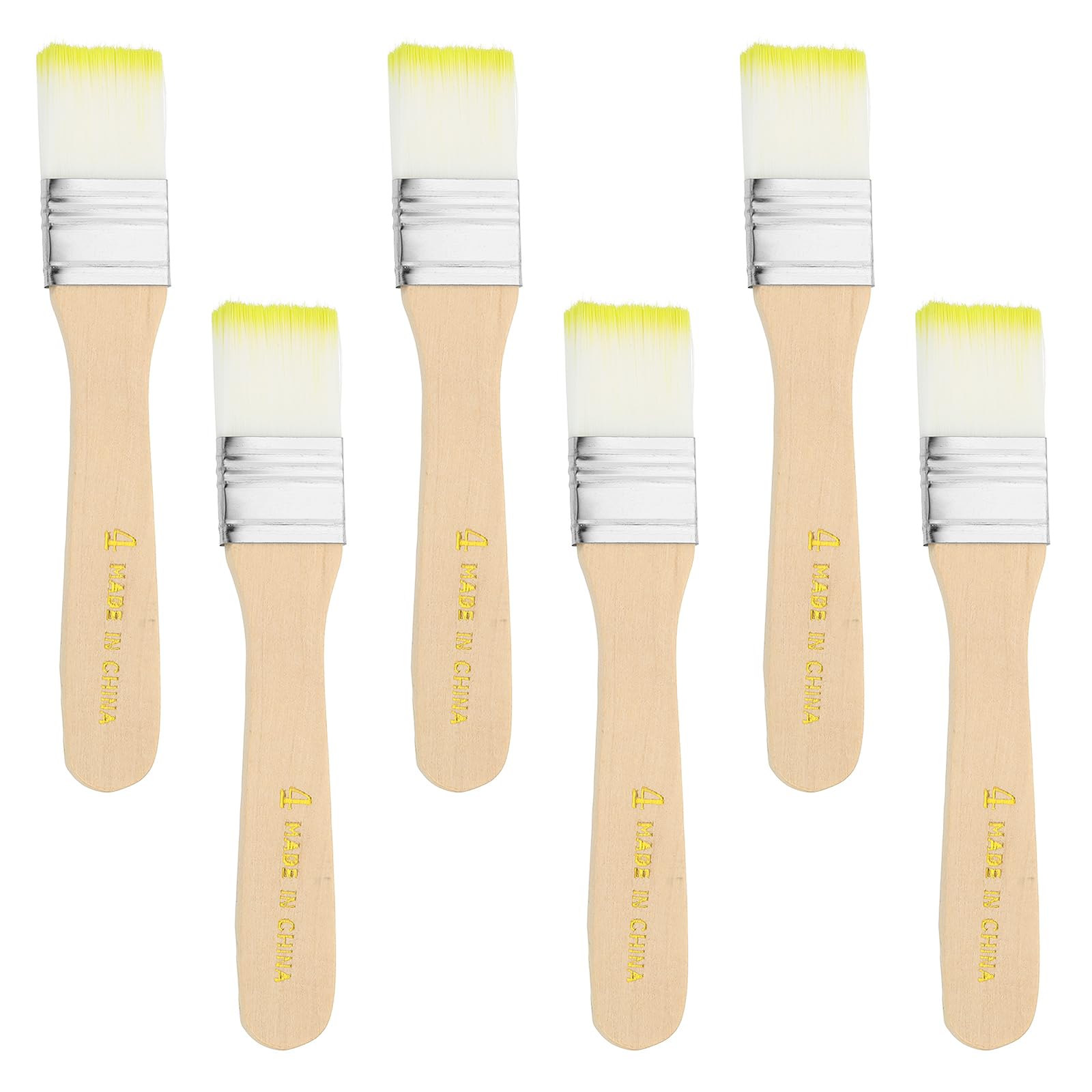 PATIKIL 6 Pcs Paint Brush Set, 145mm Nylon Bristle Flat Brushes with Wooden Handle DIY Art Painting Supplies for Acrylic Oil Watercolor Painting Wall Door Trim Paint, #4 Yellow/White