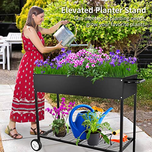 Flibaluly Raised Garden Bed With Wheels Metal Mobile Elevated Planter Box With Bottom Shelf For Storing Tools,For Vegetables Herbs Flowers(Black) #TOP6