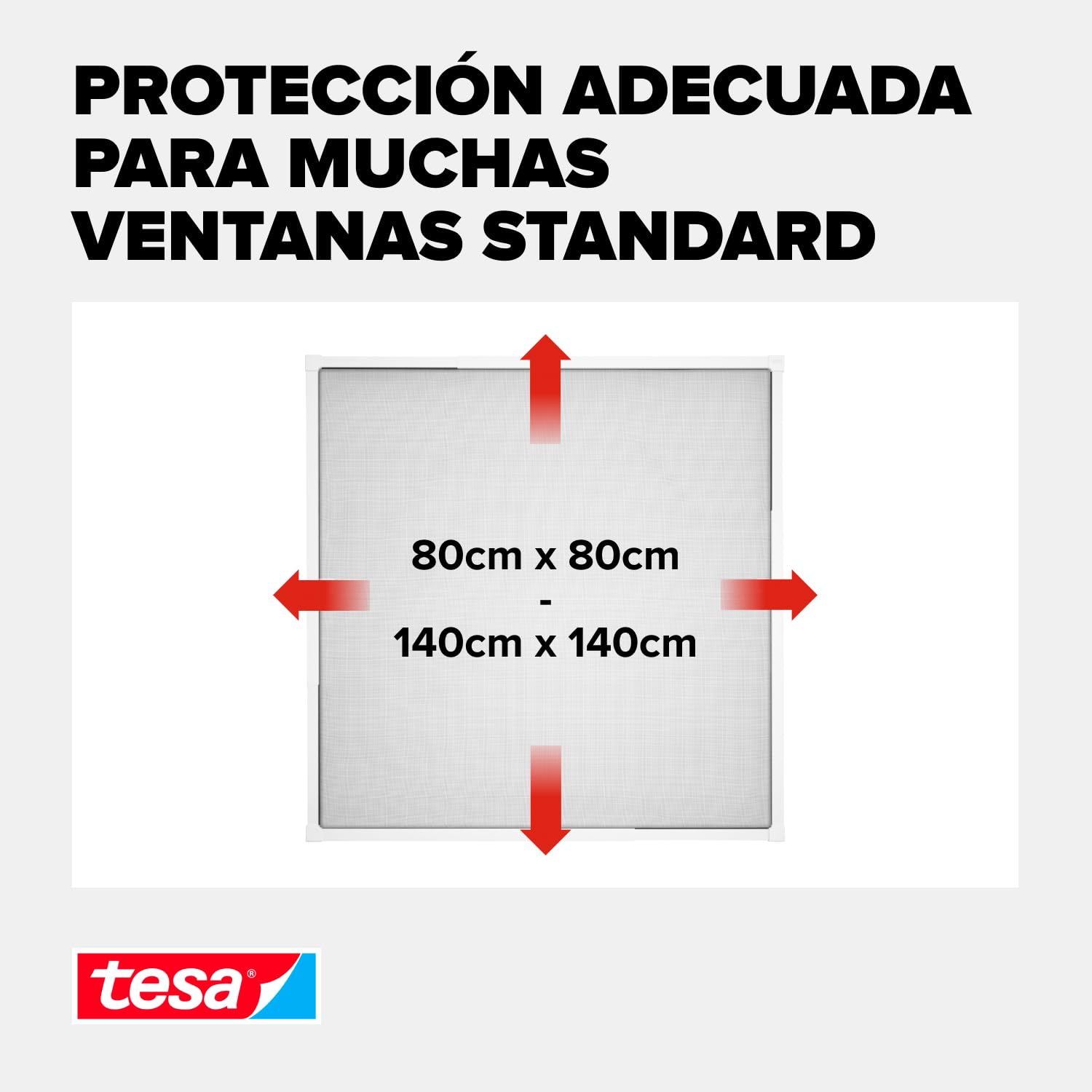 tesa 55214 Insect Stop Plegable de Aluminio,Mosquitera con Marco Telescópico Ajustable,Blanco,80 cm x 80 cm, Blanco, 81 cm x 80 cm a 140 cm x 140 cm