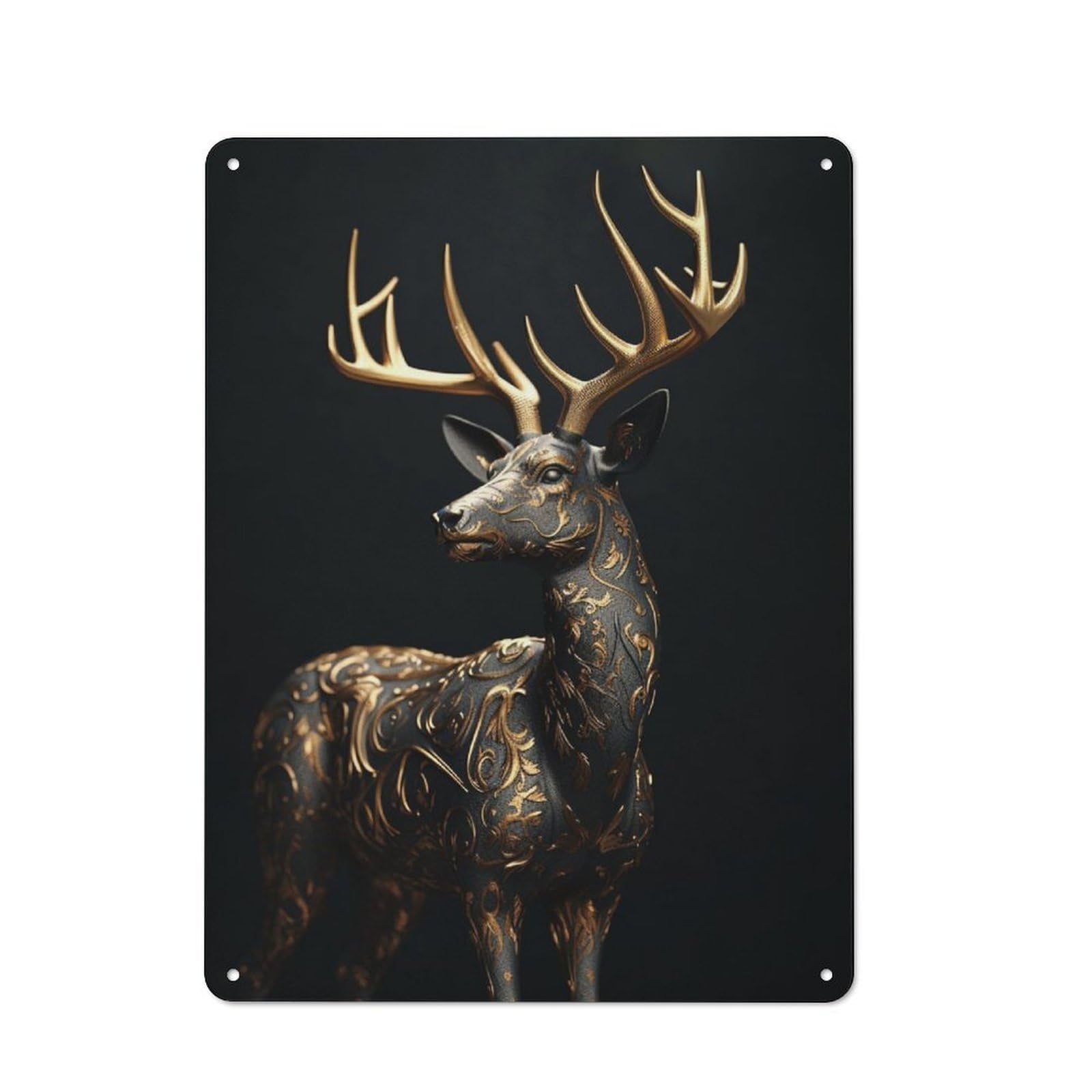 Junmoney Black And Gold Deer Retro Metal Wall Sign 40X30cm With For Pub Or Café, A Housewarming Gift For Hospitality Wall Decor Collectors