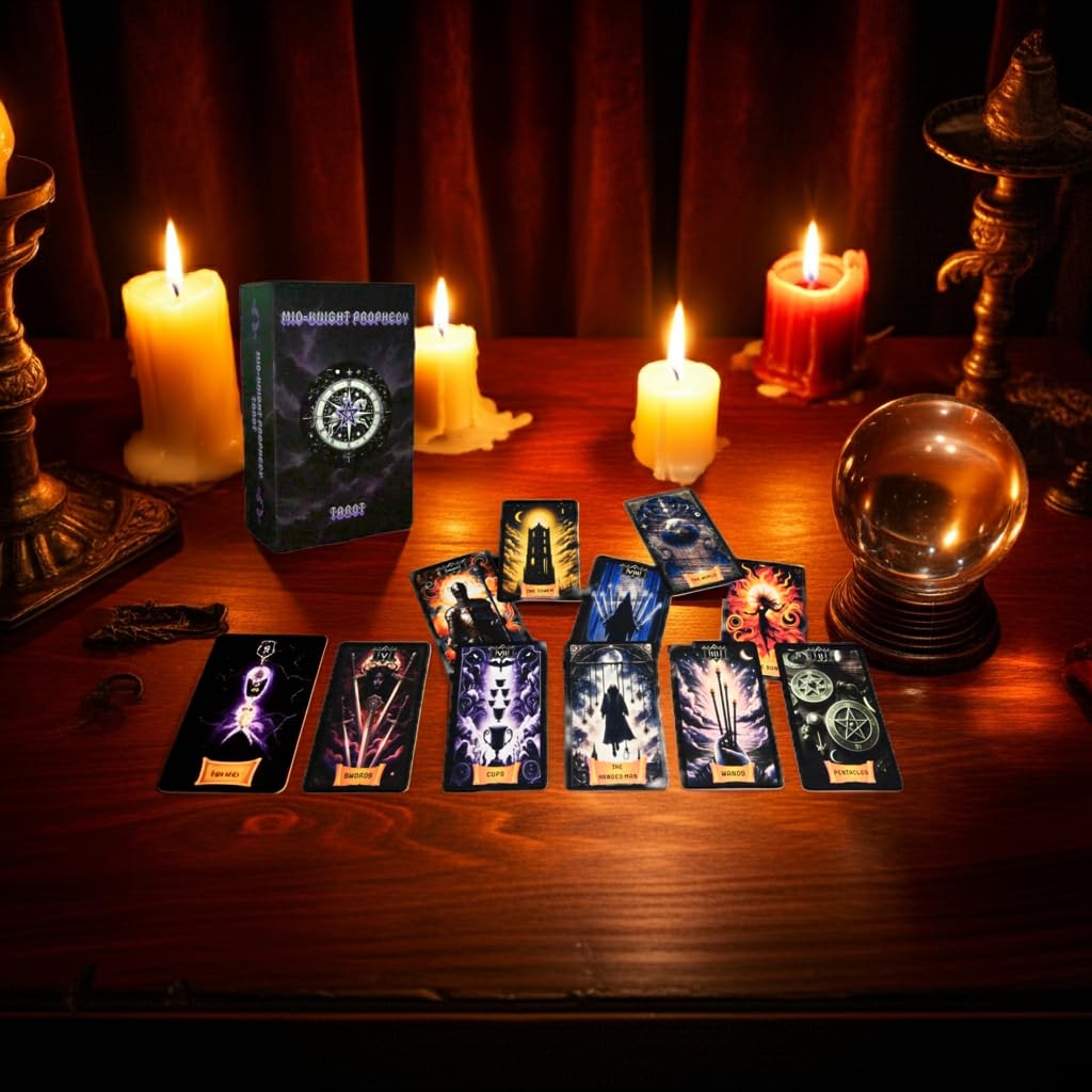 Tarjetas de tarot de profecía de Mid-Knight - Imágenes y colores llamativos, bordes laminados con guía de usuario y funda rígida para principiantes o expertos (Arise Entertainment, LLC)
