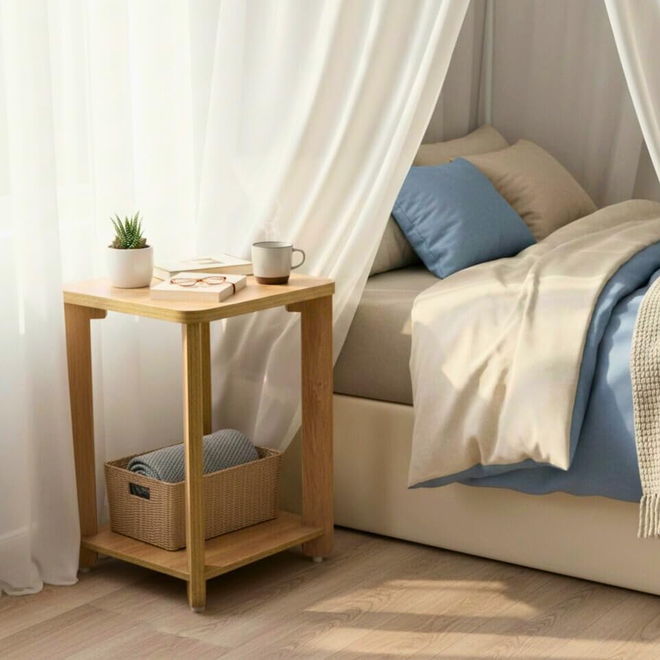 Image of InoSlashed Beautiful Wooden Side Table /End Table /Plant Stand /Tea Table /Stool Living Room Furniture Square Shape (17 Inch Height) (Wooden Brown)