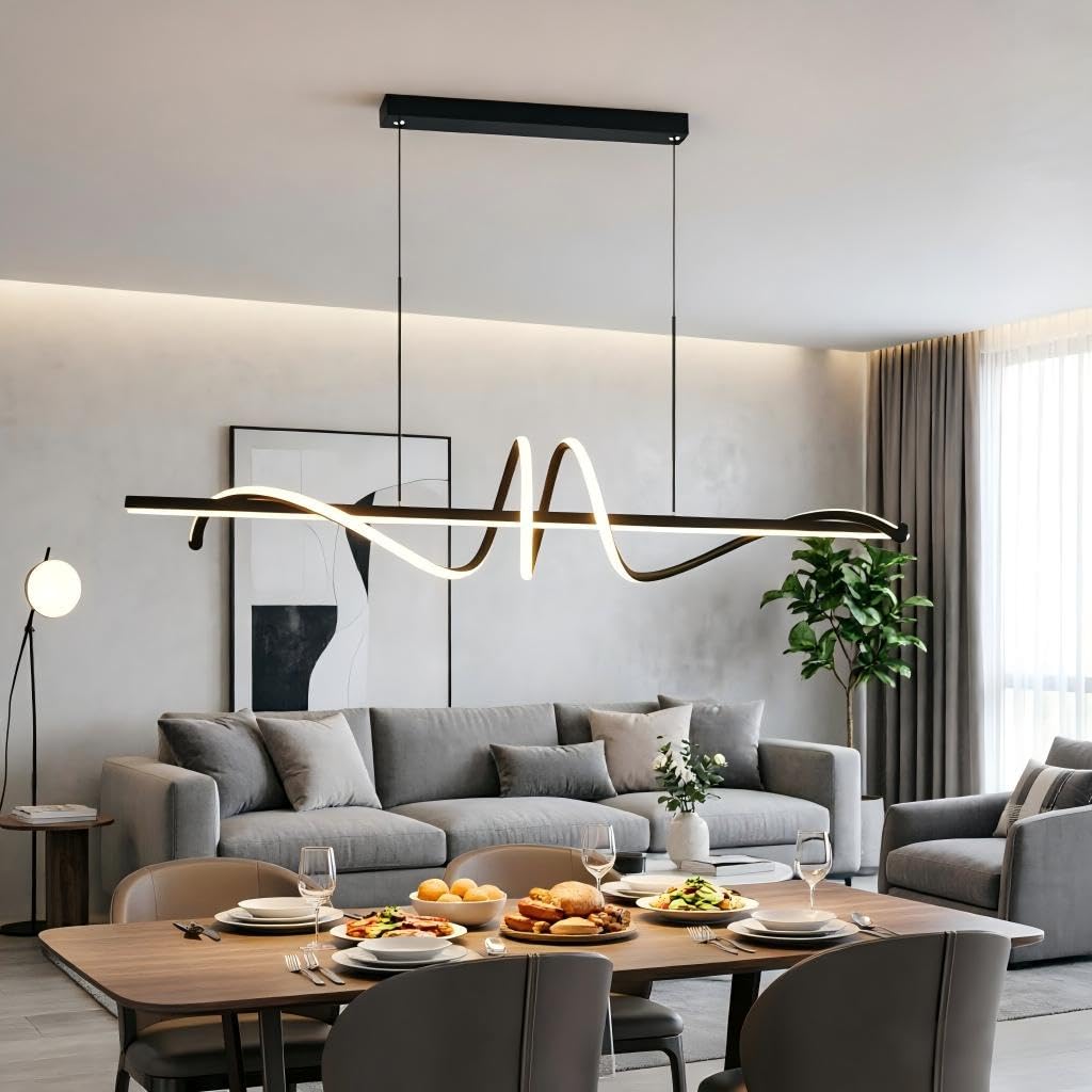 BTLINK LED Pendelleuchte 90cm Spirale hängeleuchte, Dimmbar 3000-6500K | Schwarz Pendelleuchte Esstisch,100cm Höhenverstellbar für Restaurants, Küche, Wohnzimmer