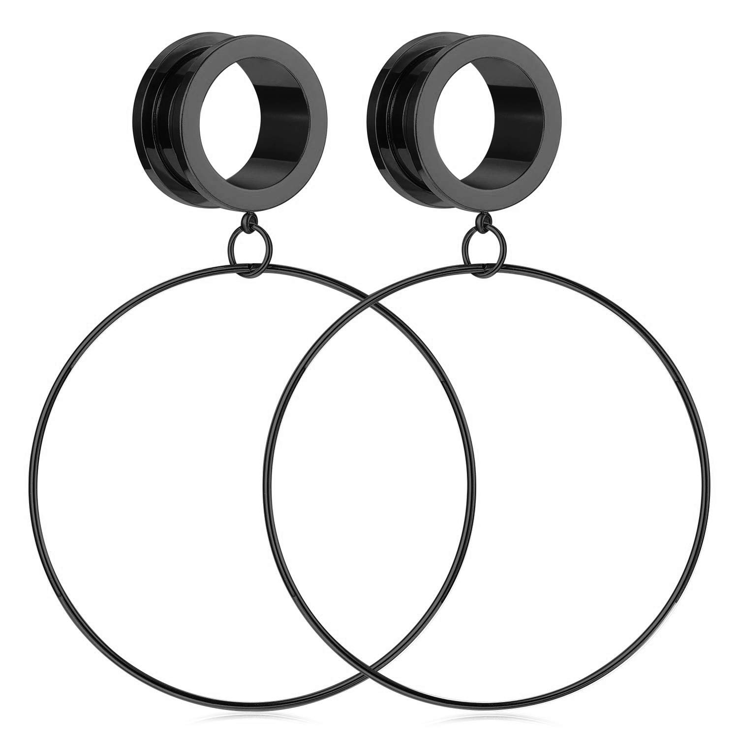 Briana Williams Surgical Steel Screw Ear Tunnels Large Hoop Dangle Ear Plugs Expander 4-20mm Gauges for Ears Stretcher Piercing(Silver/Gold/Black/Rose Gold)