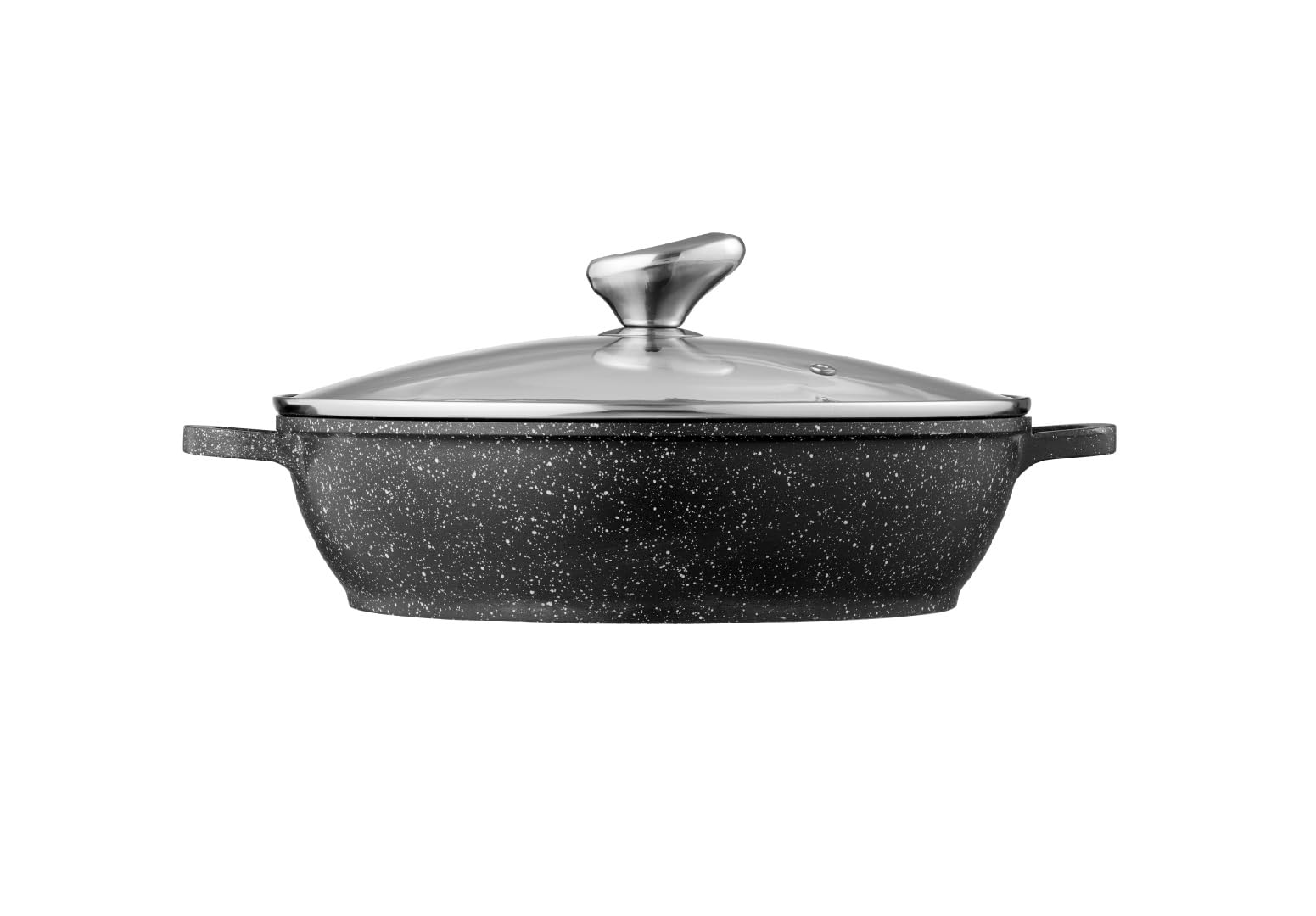 Pradel Excellence - PCUI001016 - Mijoteuse Fonte d'Aluminium Premium Ø28cm, Couvercle Verre - Revêtement Anti-Adhésif Façon Pierre - Poignée Amovible - Tout Feu, Noir