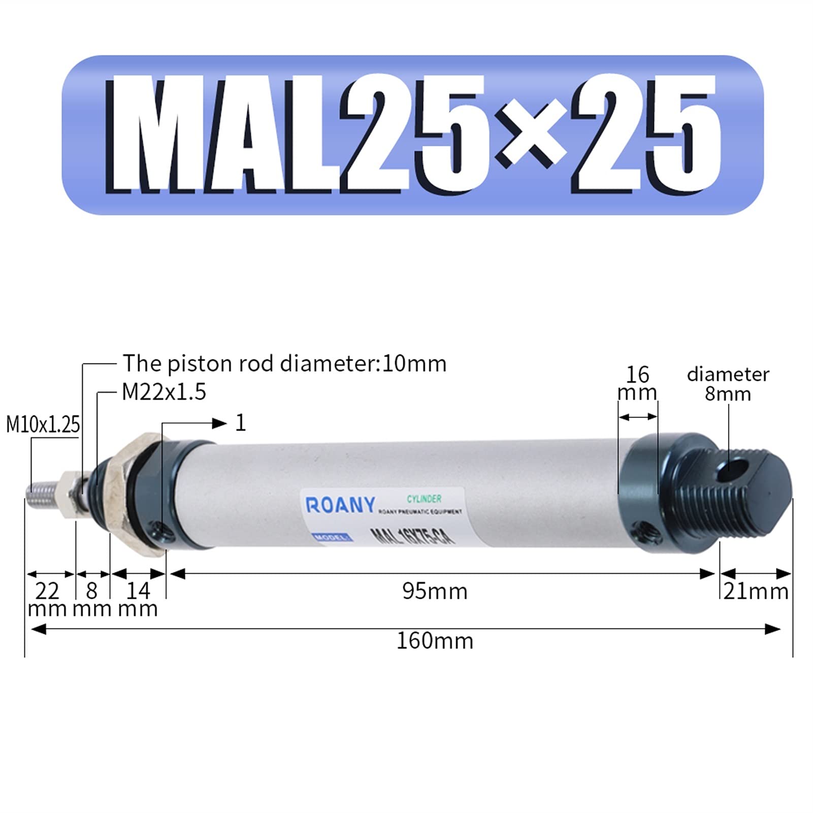 Pneumatikzylinder, Pneumatische Zylinderserie Mini 16/20/25 / 32mm Bohrung 25/50/75/100 200/300/400 500mm Hub Einhebel Luftzylinder(Stroke 200mm,Bore 25mm)