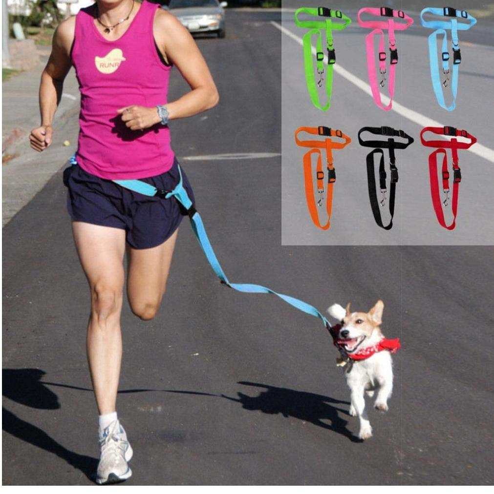 AisowayRunning Jogging Lead Leash Adjustable Hands Free Dog Pet Walking Waist Belt Strap Gift Random Color