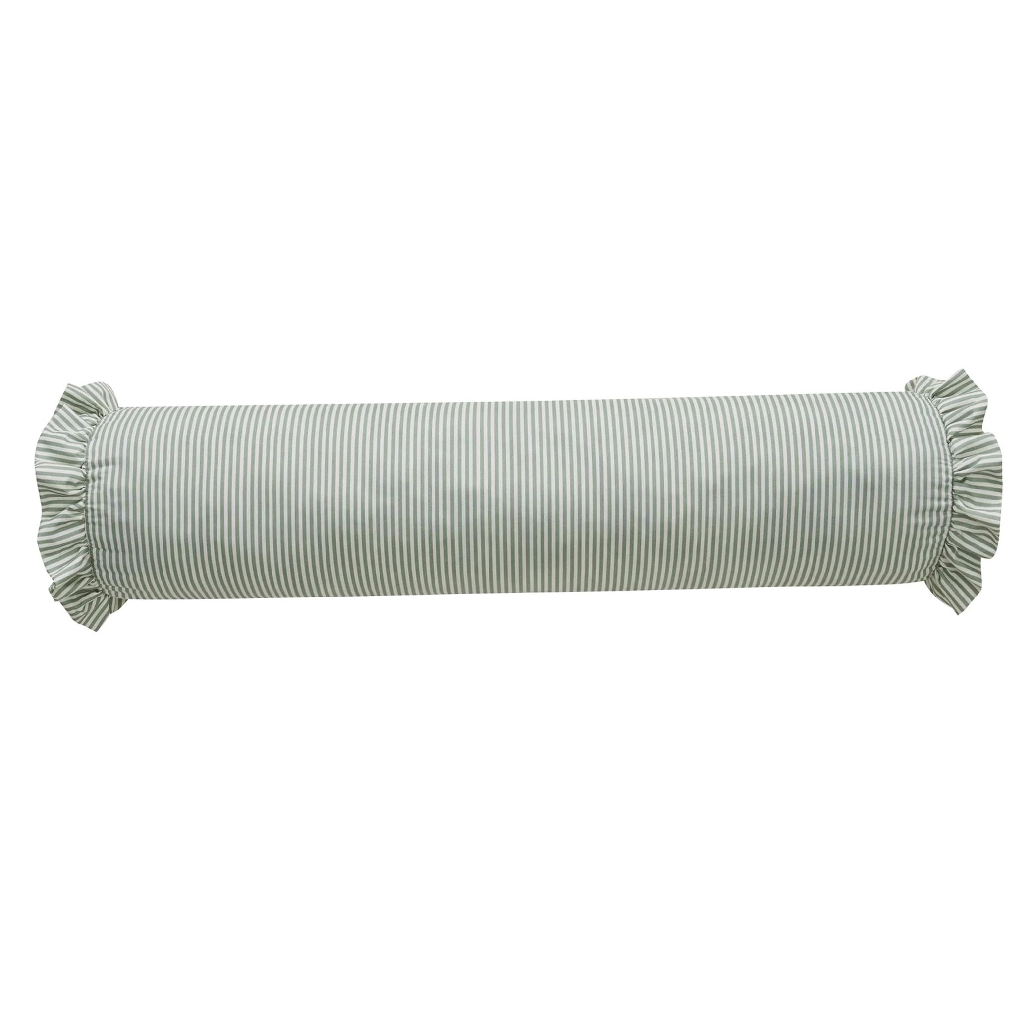 Ginwrek Cylinder Pillows, Green Striped Bolster Pillow With Ruffled Edge, Versatile Neck Roll Pillow For Home Decor & Support, 7.87 X 35.83 Inch