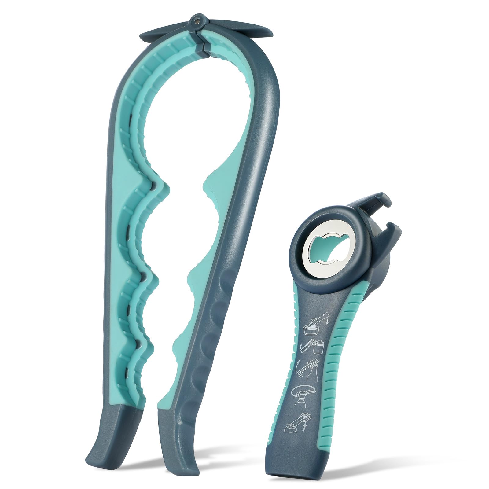 Jar Opener Bottle Opener, 5-in-1 Multi-Function Can Opener with Ergonomic Non-Slip Handle, Kitchen Tool Set for Weak Hands, Seniors with Arthritis,