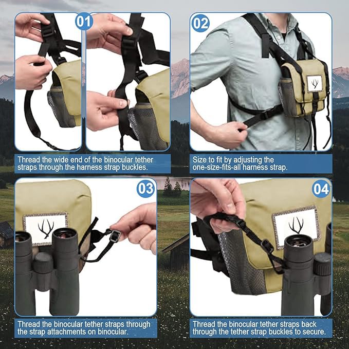 Celticbird Binocolo Harness, cinghie regolabili per binocolo e tasca con fibbia per binocolo e monoculare e adattatore per smartphone, accessori aggiuntivi, grigio. 1
