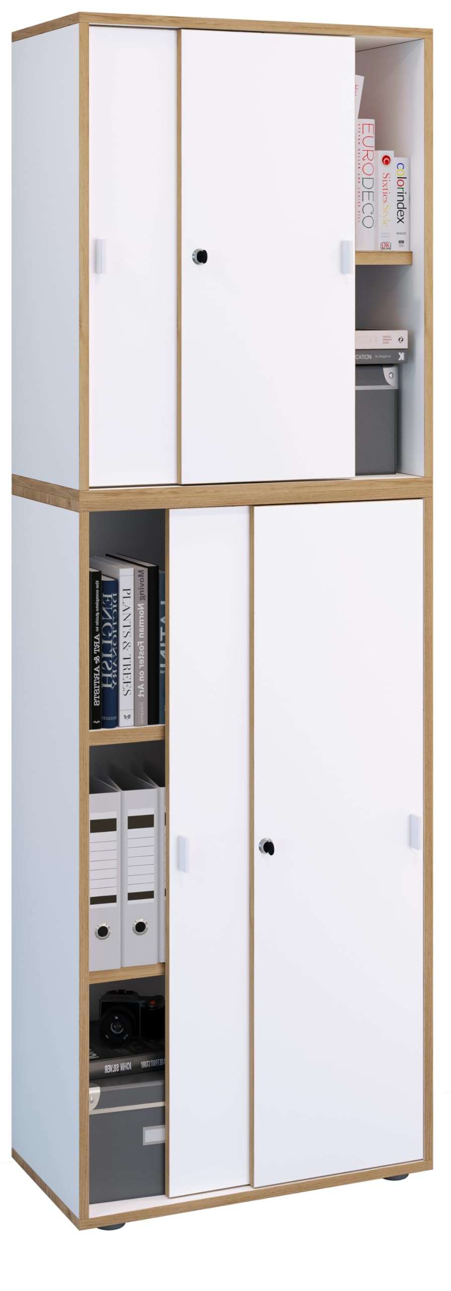 VCM Holz Büroschrank Ordner Aktenschrank Büromöbel Schrank Salia 5-Fach Breite 60 cm Schiebetüren