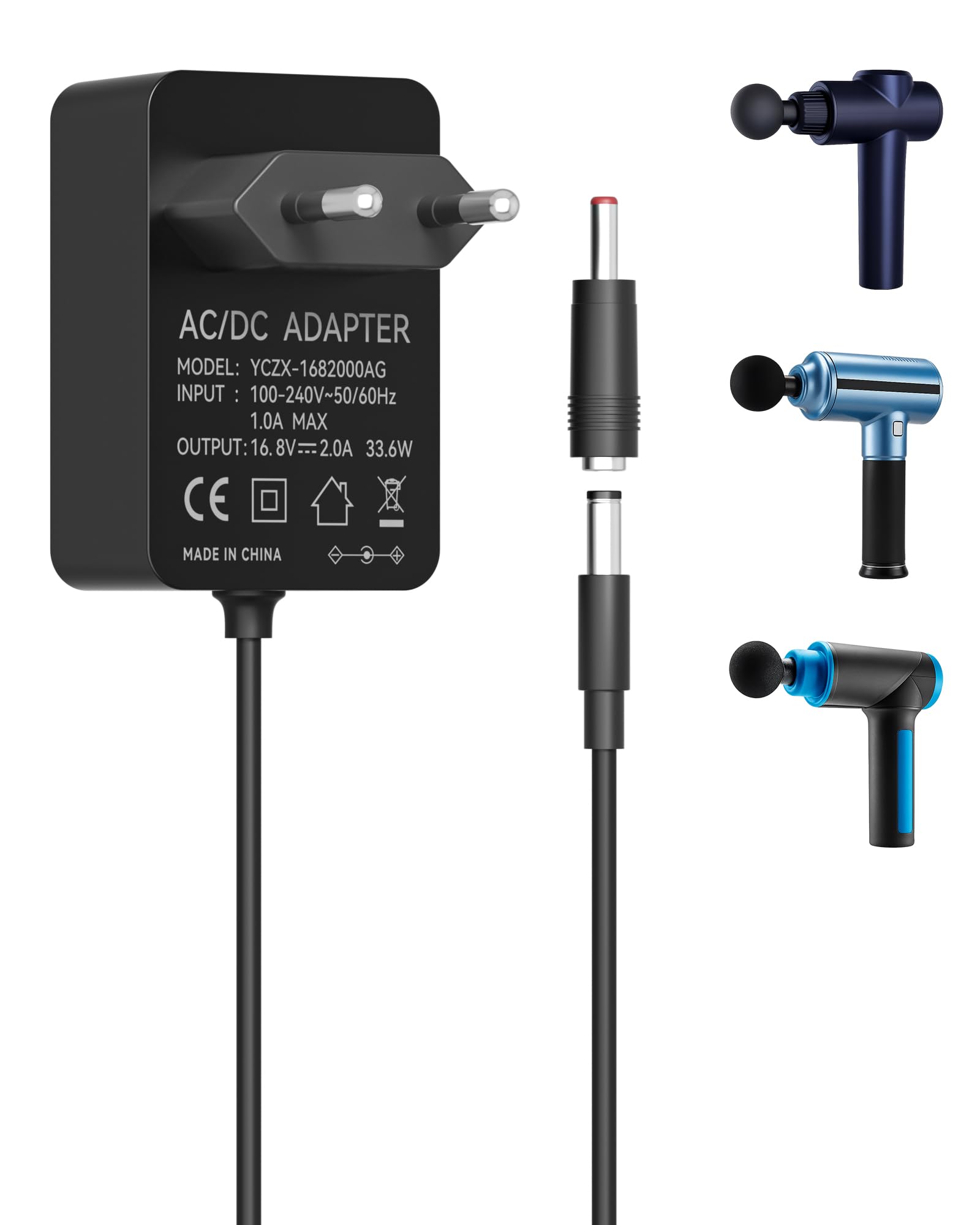 Zasilacz 16,8 V, 2 A, ładowarka 33,6 W, kompatybilna z LifePro Sonic/Sonic Mini/FusionX Heated/Fusion FX Heated Massage Gun 14,4 V 14,8 V akumulator litowo-jonowy