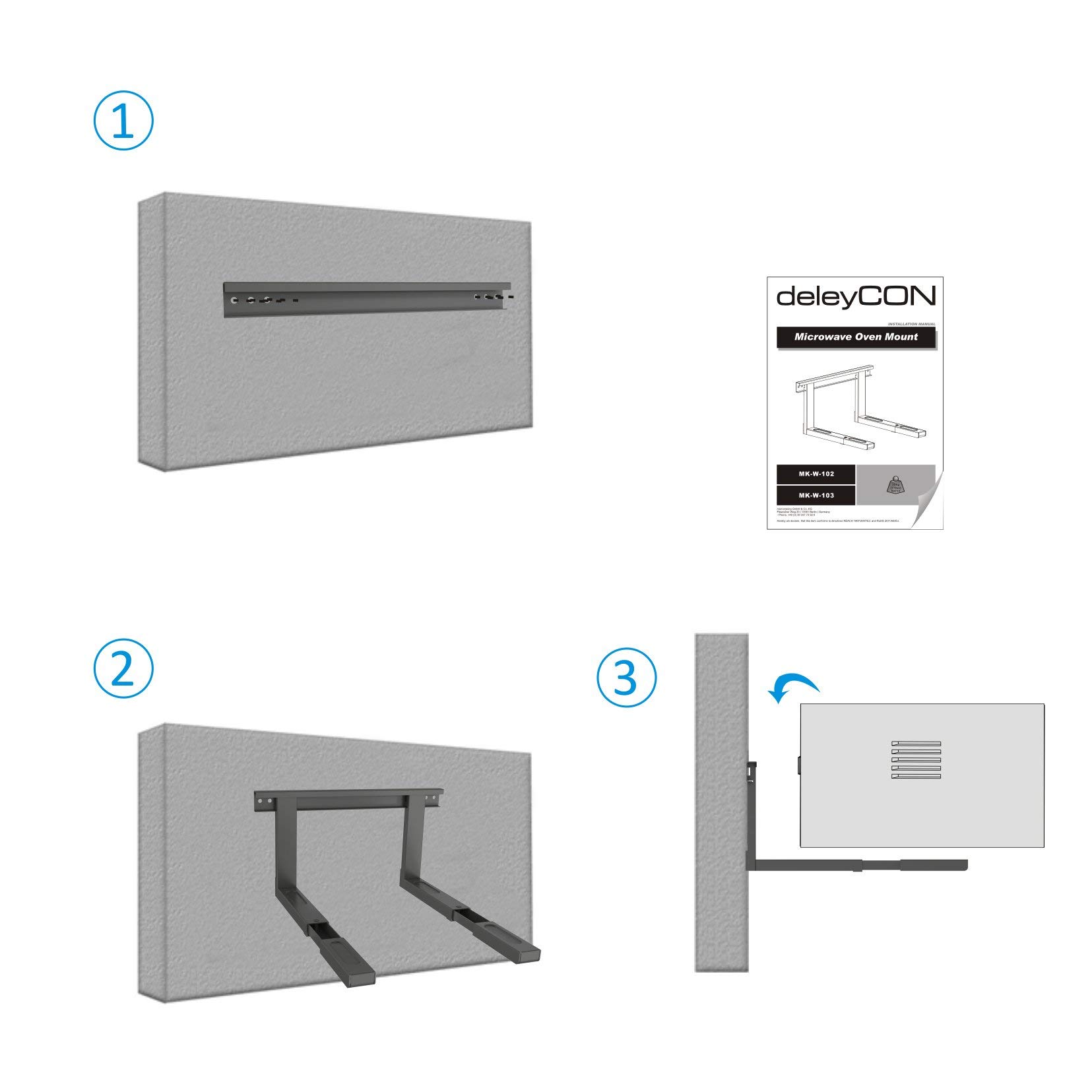 deleyCON Universalhalterung für Mikrowelle, Wandmontage, bis 35 kg, ausziehbar auf 53,5 cm, für Backofen, Kaffeemaschine, Schwarz