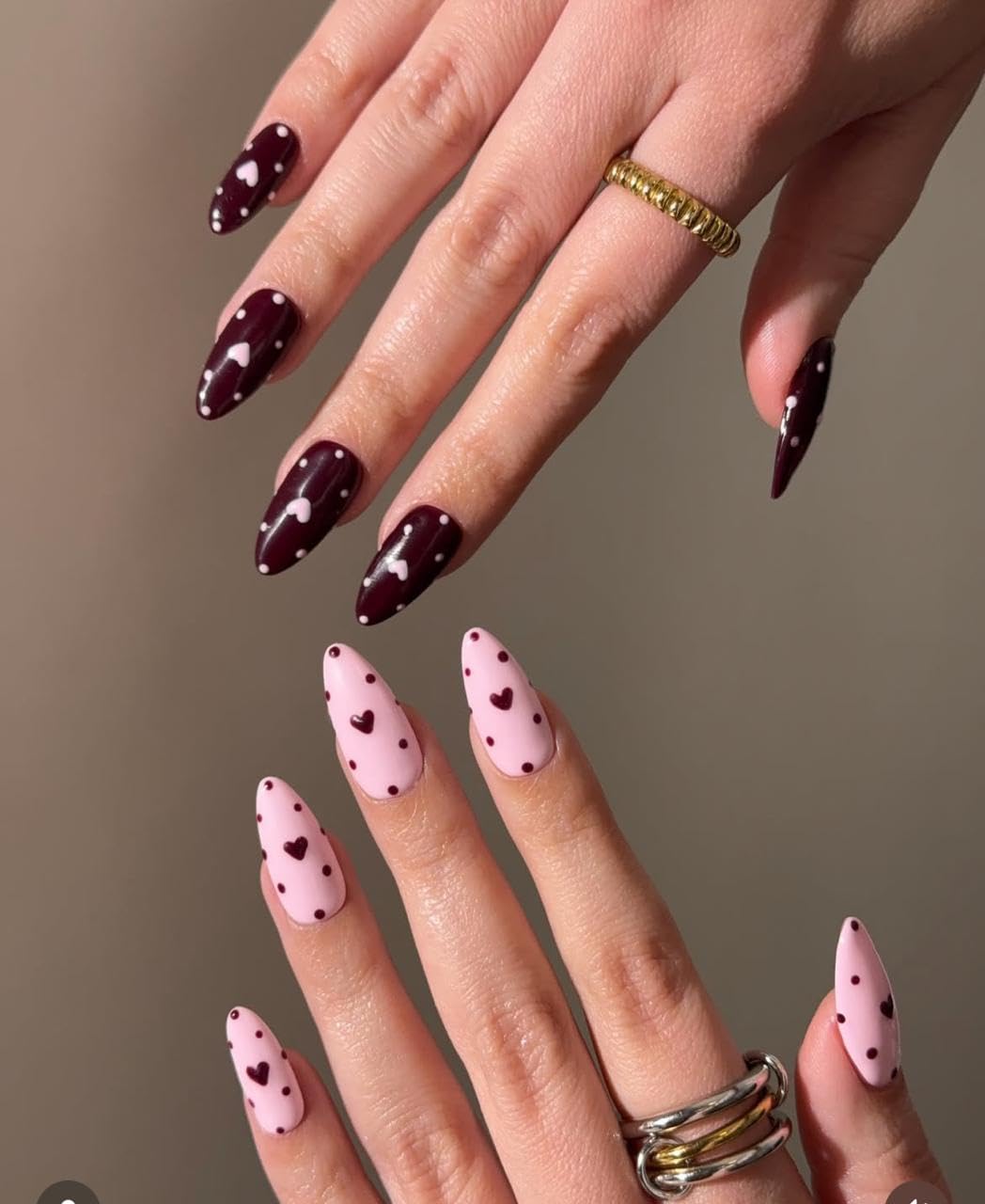 HAPPY FINGERS Artificial Nails - Pack of 12 Almond Shape Polka Dots And Heart Print Press-On | Nails for Women & Girls | Reusable, Pre-Designed | Perfect Decorative Bridal Party Fake Nails for Girls (Pink Berry)-image-44