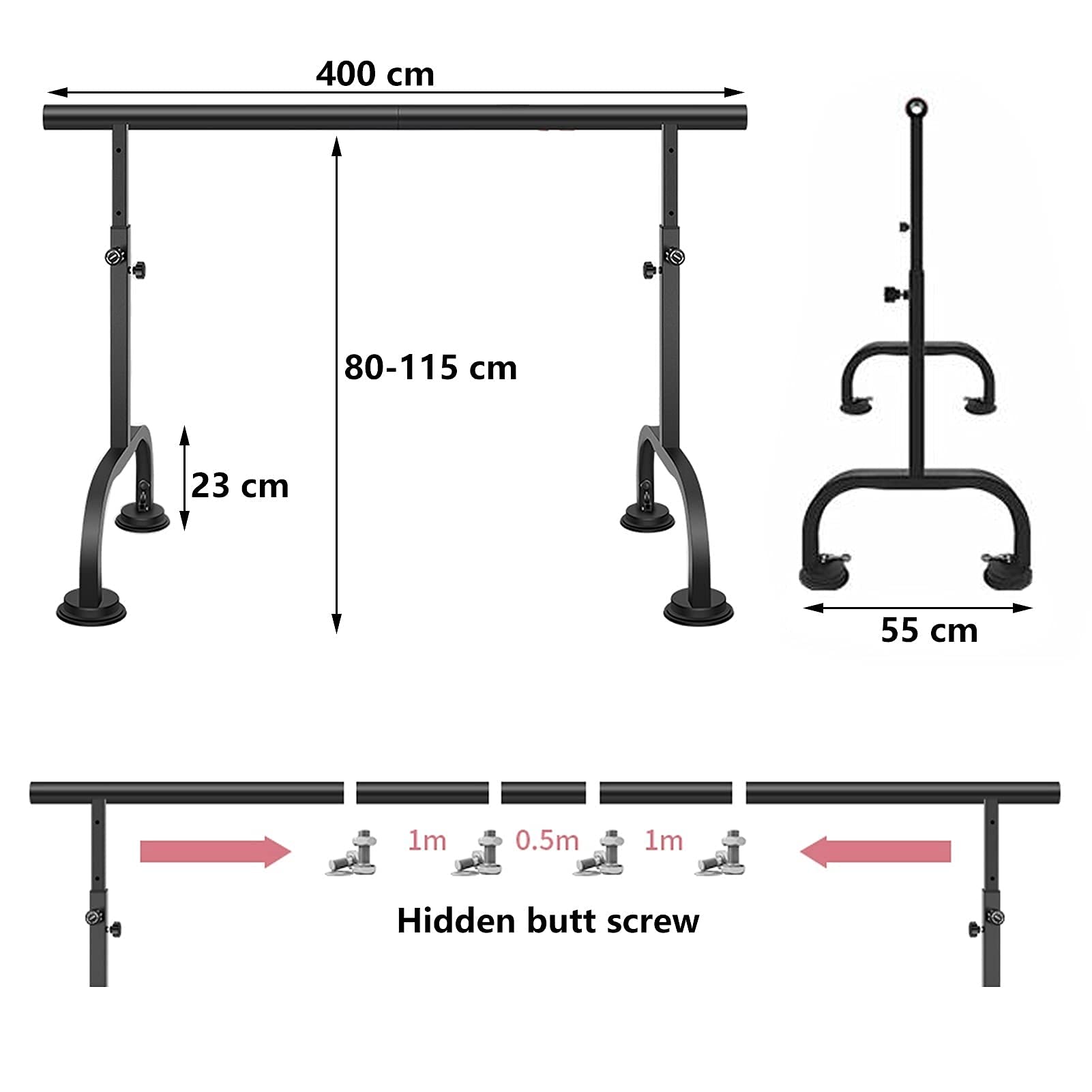 Ballet Barre Wall-Mounted, Pink Ballet Equipment for Kids and Adults, Height Adjustable Fitness Dancing Stretching Bar for Home