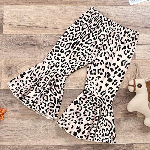 Toddler Kids Girl Leopard Bell Bottom Outfit Set Yellow Shirt Tops + Flare Pants Autumn Clothing Set (Leopard, 12-18 Months)