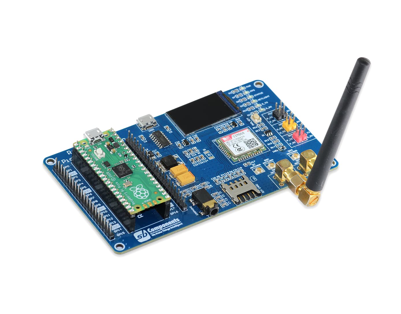 sb components Raspberry Pi Pico con espansione Pico 2G QUAD-Band GSM/GPRS/GNSS espansione per Raspberry Pi Pico, aggiunge supporto cellulare e GPS al Pico
