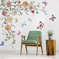 Vista 1 de Runtoo Pegatinas colgantes de flores y vides, diseño de peonía y mariposas florales para niñas, dormitorio, sala de estar, fondo de TV, decoración