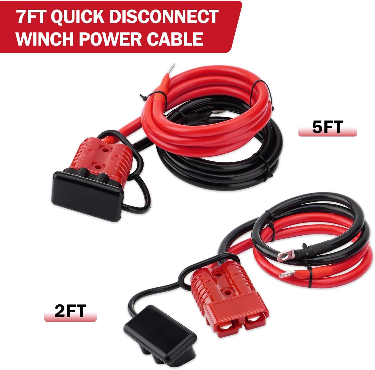 7 FT Quick Disconnect Winch Power Cable, 4 Gauge 4 AWG Copper Wiring, Heavy Duty Quick Disconnect Cables