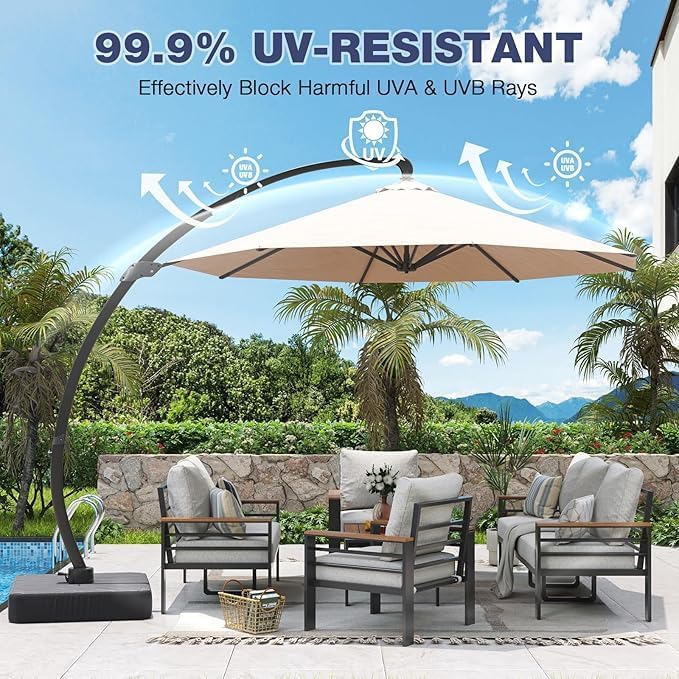 Aoxun 11 FT Cantilever Umbrella with Base Included, Patio Large Aluminum Offset Umbrella Windproof with 360°Rotation, Heavy Duty Frame for Outdoor, Pool, Deck and Garden - Image 6