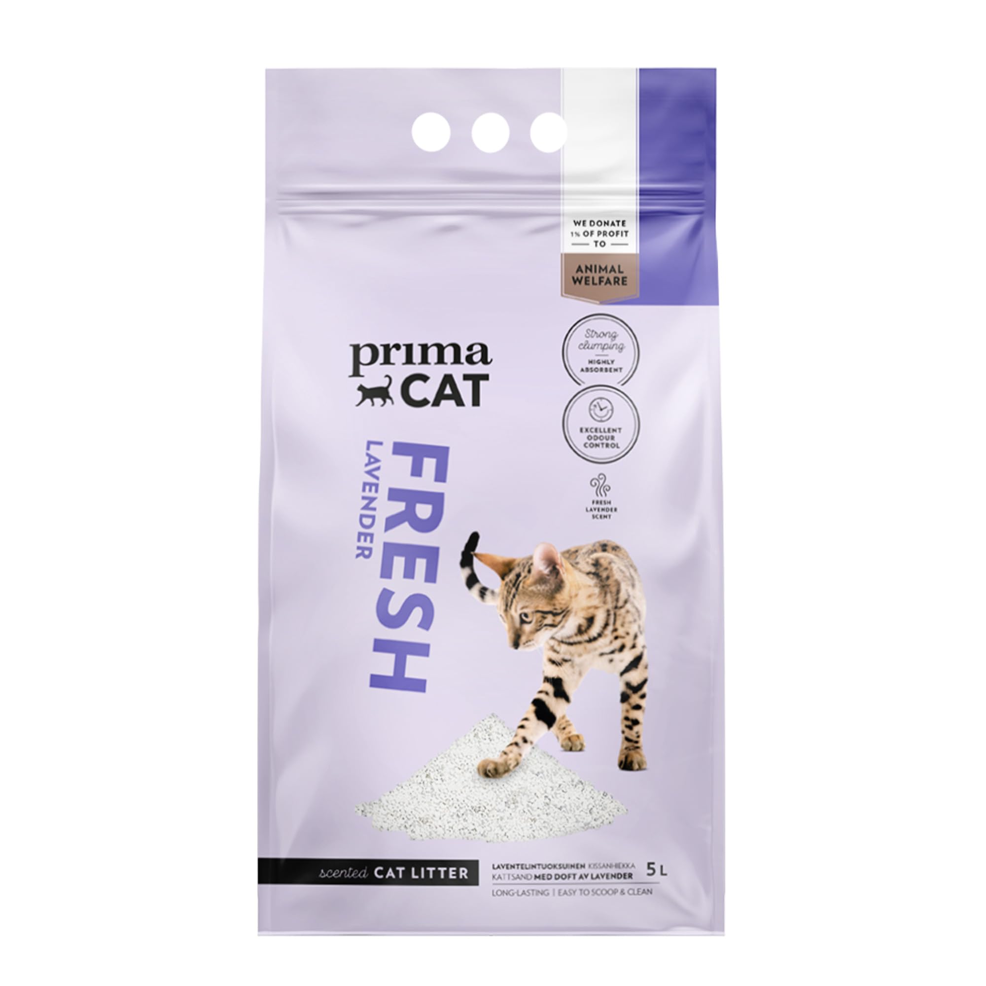 PrimaCat - Hygienischer Katzenstreu mit Lavendelgeruch, langanhaltender Ton, 5 L (4 kg)